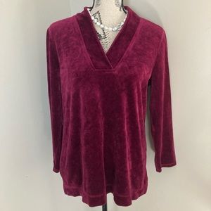 Talbots Women’s Burgundy Velour Luxe VNeck Tunic Velvety Sweater SOLDOUT